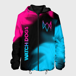Куртка с капюшоном мужская Watch Dogs - neon gradient: надпись, символ, цвет: 3D-черный
