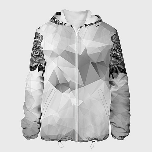 Мужская куртка Тату розы на геометрическом фоне кристаллов / 3D-Белый – фото 1