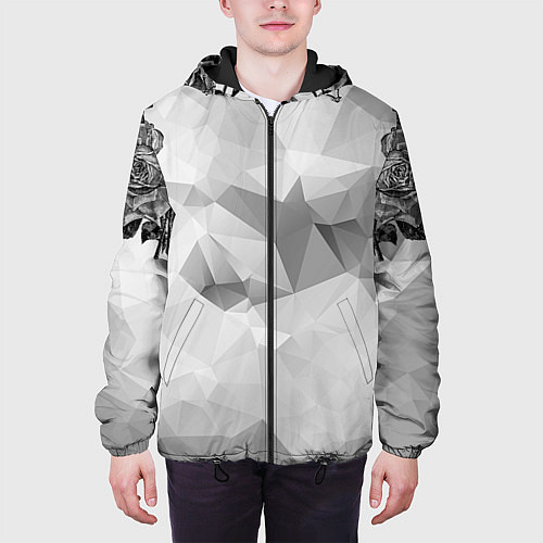 Мужская куртка Тату розы на геометрическом фоне кристаллов / 3D-Черный – фото 3
