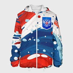 Куртка с капюшоном мужская Триколор брызги краски и герб РФ, цвет: 3D-белый