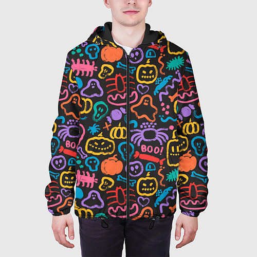Мужская куртка Halloween colorful pumpkins, ghosts, spiders / 3D-Черный – фото 3