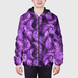 Куртка с капюшоном мужская Фиолетовые щупальца и дым, цвет: 3D-черный — фото 2