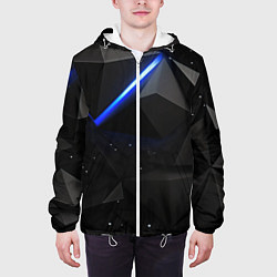 Куртка с капюшоном мужская Черные плиты и синяя неоновая линия, цвет: 3D-белый — фото 2