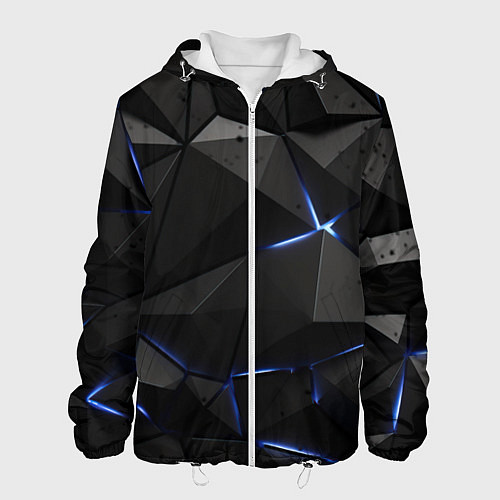 Мужская куртка Черные плиты с синим свечением / 3D-Белый – фото 1