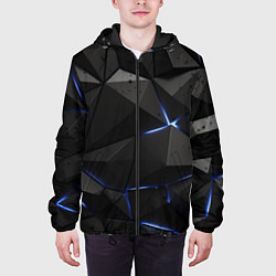 Куртка с капюшоном мужская Черные плиты с синим свечением, цвет: 3D-черный — фото 2