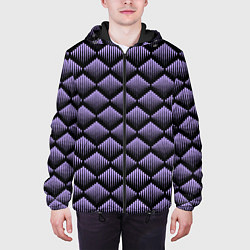 Куртка с капюшоном мужская Фиолетовые выпуклые ромбы, цвет: 3D-черный — фото 2