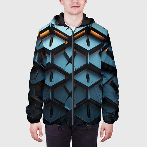 Мужская куртка Металлические объемные чешуйчатые ромбы / 3D-Черный – фото 3