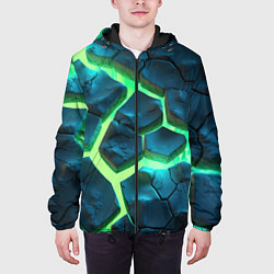 Куртка с капюшоном мужская Яркий зеленый разлом плит, цвет: 3D-черный — фото 2