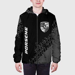 Куртка с капюшоном мужская Porsche speed на темном фоне со следами шин: надпи, цвет: 3D-черный — фото 2