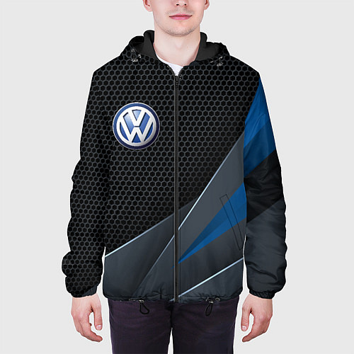 Мужская куртка Фольцваген - синяя броня / 3D-Черный – фото 3