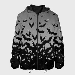 Куртка с капюшоном мужская Серый фон и летучие мыши, цвет: 3D-черный