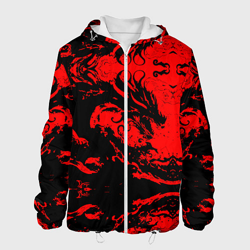 Мужская куртка Черный дракон на красном небе / 3D-Белый – фото 1