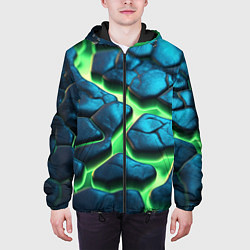Куртка с капюшоном мужская Разломленные зеленые плиты, цвет: 3D-черный — фото 2