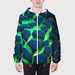 Куртка с капюшоном мужская Разломленные зеленые плиты, цвет: 3D-белый — фото 2
