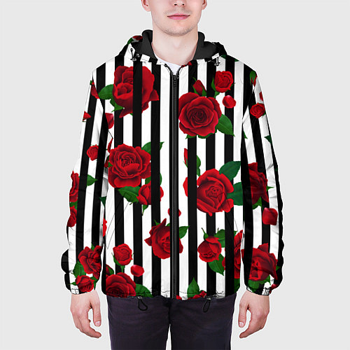 Мужская куртка Полосы и красные розы / 3D-Черный – фото 3