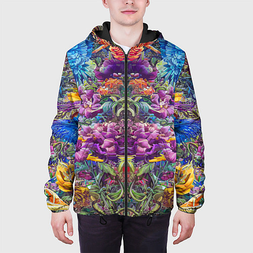 Мужская куртка Зеркальный цветочный паттерн с птицами - мода - не / 3D-Черный – фото 3