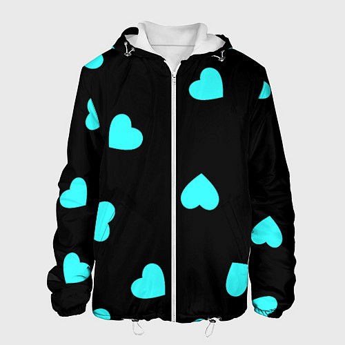 Мужская куртка С голубыми сердечками на черном / 3D-Белый – фото 1