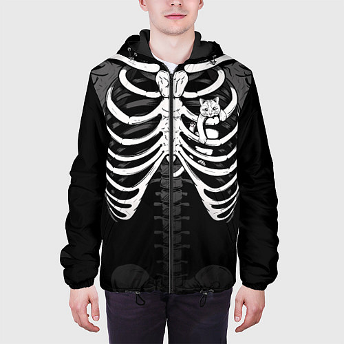 Мужская куртка Скелет: ребра с котиком / 3D-Черный – фото 3