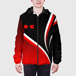 Куртка с капюшоном мужская Кавасаки - красные волны, цвет: 3D-черный — фото 2