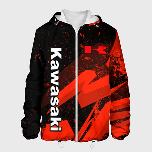 Мужская куртка Кавасаки - красные брызги / 3D-Белый – фото 1