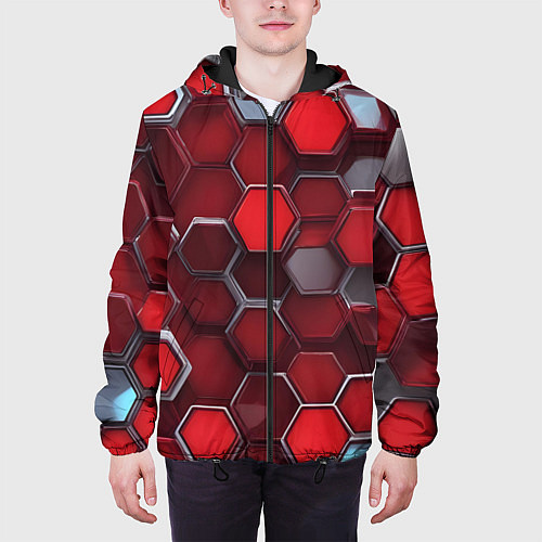 Мужская куртка Cyber hexagon red / 3D-Черный – фото 3