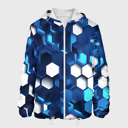 Мужская куртка Cyber hexagon Blue / 3D-Белый – фото 1