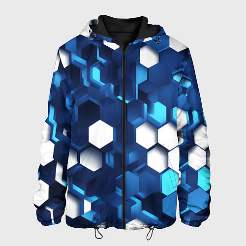 Мужская куртка Cyber hexagon Blue / 3D-Черный – фото 1