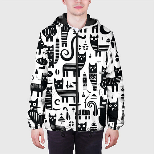 Мужская куртка Кошки абстрактный узор / 3D-Черный – фото 3