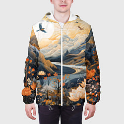 Куртка с капюшоном мужская Солнечное утро в цветущих горах, цвет: 3D-белый — фото 2