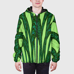 Куртка с капюшоном мужская Зеленый растительный мотив, цвет: 3D-черный — фото 2