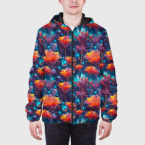 Мужская куртка Футуристические цветы узор / 3D-Черный – фото 3