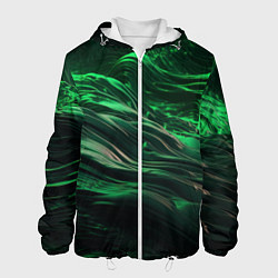 Куртка с капюшоном мужская Зеленые абстрактные волны, цвет: 3D-белый