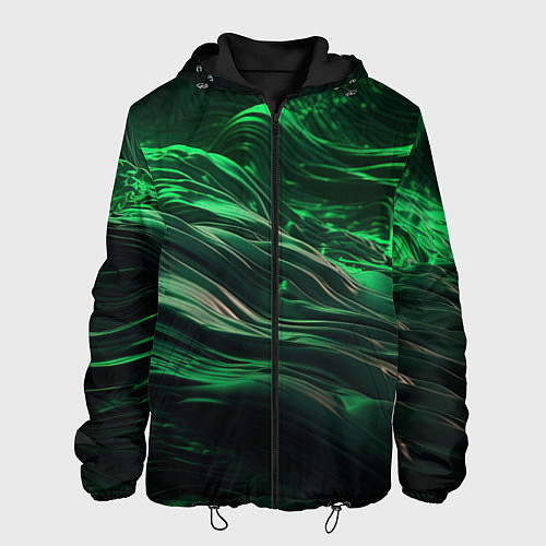 Мужская куртка Зеленые абстрактные волны / 3D-Черный – фото 1
