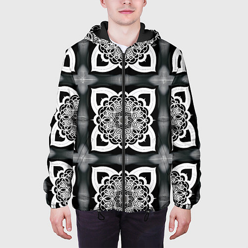 Мужская куртка Квадратная мандала узор / 3D-Черный – фото 3