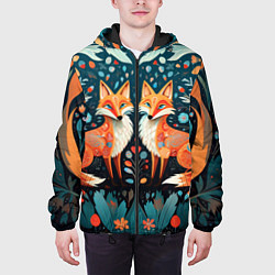 Куртка с капюшоном мужская Две лисички в стиле фолк арт, цвет: 3D-черный — фото 2