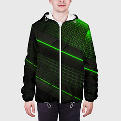 Куртка с капюшоном мужская Зеленая абстракция со светом, цвет: 3D-белый — фото 2
