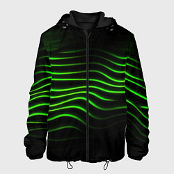 Куртка с капюшоном мужская Зеленые абстрактные волны, цвет: 3D-черный