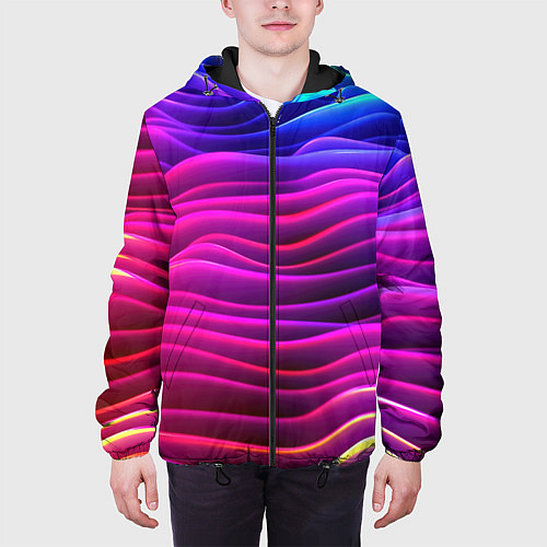 Мужская куртка Синие фиолетовые волны / 3D-Черный – фото 3