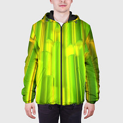 Куртка с капюшоном мужская Зеленые неоновые полосы, цвет: 3D-черный — фото 2