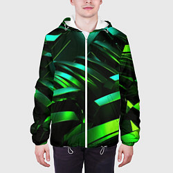 Куртка с капюшоном мужская Dark green abstract, цвет: 3D-белый — фото 2