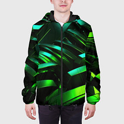Куртка с капюшоном мужская Dark green abstract, цвет: 3D-черный — фото 2