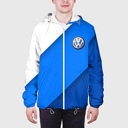 Куртка с капюшоном мужская Volkswagen - голубые линии, цвет: 3D-белый — фото 2