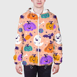 Куртка с капюшоном мужская Halloween - pumpkins and ghosts, цвет: 3D-белый — фото 2