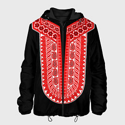 Куртка с капюшоном мужская Красный орнамент в руском стиле, цвет: 3D-черный