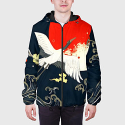 Куртка с капюшоном мужская Кимоно с японскими журавлями, цвет: 3D-черный — фото 2