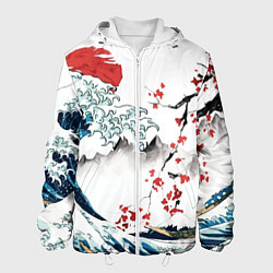 Куртка с капюшоном мужская Хокусай большая волна в Канагаве - пародия укиё, цвет: 3D-белый