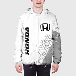 Куртка с капюшоном мужская Honda speed на светлом фоне со следами шин: надпис, цвет: 3D-белый — фото 2