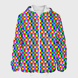 Куртка с капюшоном мужская Разноцветные маленькие квадраты, цвет: 3D-белый