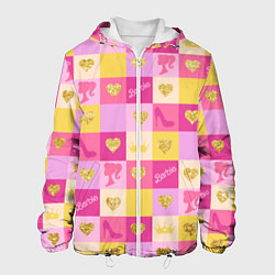 Куртка с капюшоном мужская Барби: желтые и розовые квадраты паттерн, цвет: 3D-белый