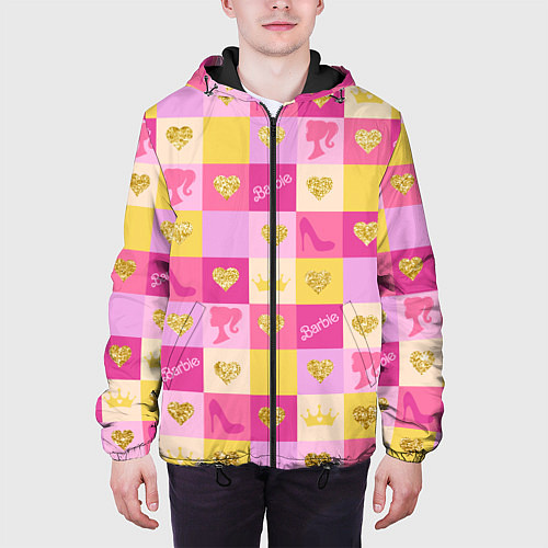Мужская куртка Барби: желтые и розовые квадраты паттерн / 3D-Черный – фото 3